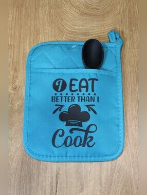 Handmade Teal Kitchen Potholder With Silicone Spoon